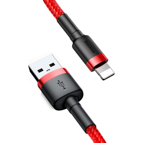 Baseus (CALKLF-B09) Cafule Cable Durable Nylon Braided Wire USB / Lightning QC3.0 2.4A 1M red - Photo 1