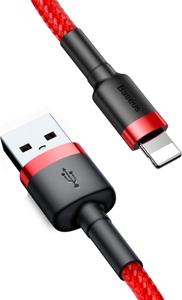 Baseus (CALKLF-B09) Cafule Cable Durable Nylon Braided Wire USB / Lightning QC3.0 2.4A 1M red - Photo 1